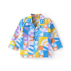 Babyhug Cotton Woven Full Sleeves Co-ords Night Suit with Geometric Shapes Print - White