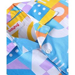 Babyhug Cotton Woven Full Sleeves Co-ords Night Suit with Geometric Shapes Print - White
