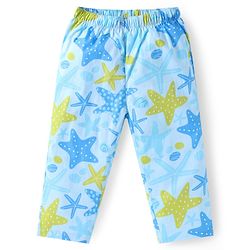 Babyhug Cotton Woven Full Sleeves Night Suit with Starfish Print - Light Blue