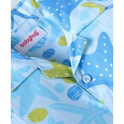Babyhug Cotton Woven Full Sleeves Night Suit with Starfish Print - Light Blue