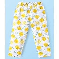 Babyhug Cotton Woven Full Sleeves Co-ords Night Suit with Lemon Print - White