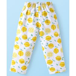 Babyhug Cotton Woven Full Sleeves Co-ords Night Suit with Lemon Print - White