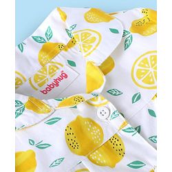 Babyhug Cotton Woven Full Sleeves Co-ords Night Suit with Lemon Print - White