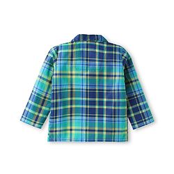 Babyhug Cotton Woven Full Sleeves Front Open Collar Neck Checkered Night Suit - Mint