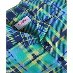 Babyhug Cotton Woven Full Sleeves Front Open Collar Neck Checkered Night Suit - Mint