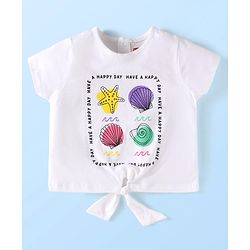Babyhug Single Jersey Knit Half Sleeves Sea Animals Printed Top & Solid Denim Shorts Set - White & Blue