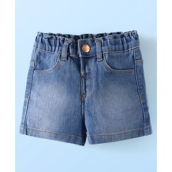 Babyhug Single Jersey Knit Half Sleeves Sea Animals Printed Top & Solid Denim Shorts Set - White & Blue