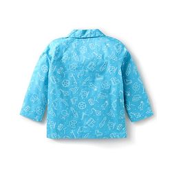 Babyhug Cotton Woven Full Sleeves Night Suit With Animal & Vehicle Print - Light Blue