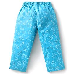 Babyhug Cotton Woven Full Sleeves Night Suit With Animal & Vehicle Print - Light Blue