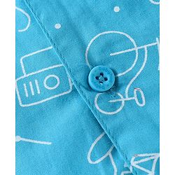 Babyhug Cotton Woven Full Sleeves Night Suit With Animal & Vehicle Print - Light Blue