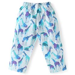 Babyhug Cotton Woven Full Sleeves Night Suit With Giraffe Print - Light Blue