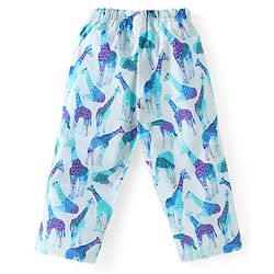 Babyhug Cotton Woven Full Sleeves Night Suit With Giraffe Print - Light Blue