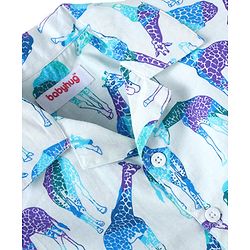 Babyhug Cotton Woven Full Sleeves Night Suit With Giraffe Print - Light Blue