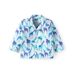 Babyhug Cotton Woven Full Sleeves Night Suit With Giraffe Print - Light Blue