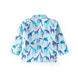 Babyhug Cotton Woven Full Sleeves Night Suit With Giraffe Print - Light Blue
