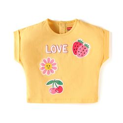 Babyhug Single Jersey Knit Half Sleeves Fruit Printed Top & Solid Denim Shorts Set - Orange & Blue