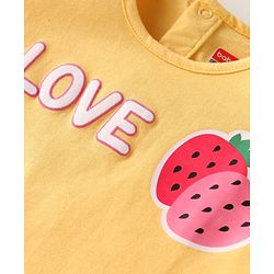 Babyhug Single Jersey Knit Half Sleeves Fruit Printed Top & Solid Denim Shorts Set - Orange & Blue