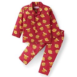 Babyhug Cotton Woven Full Sleeves Night Suit With Bear Print - Rust Orange