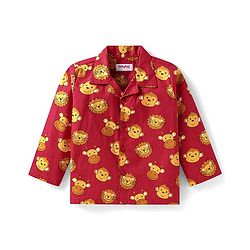 Babyhug Cotton Woven Full Sleeves Night Suit With Bear Print - Rust Orange