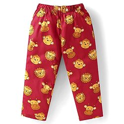 Babyhug Cotton Woven Full Sleeves Night Suit With Bear Print - Rust Orange
