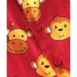 Babyhug Cotton Woven Full Sleeves Night Suit With Bear Print - Rust Orange