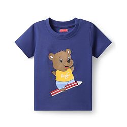 Babyhug Cotton Knit Half Sleeves T-Shirt With Teddy Bear Print - Navy Blue