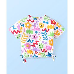 Babyhug Single Jersey Knit Half Sleeves Floral Printed Top & Solid Denim Shorts Set - White & Blue
