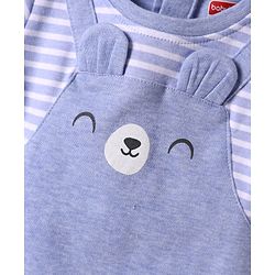 Babyhug Interlock Knit Half Sleeves Striped Romper with Bear Ear Applique - Light Blue