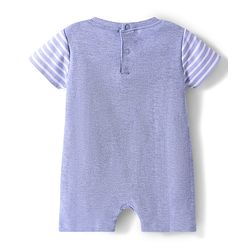 Babyhug Interlock Knit Half Sleeves Striped Romper with Bear Ear Applique - Light Blue