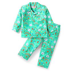 Babyhug Cotton Woven Full Sleeves Night Suit With Bunny Print - Light Green