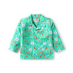 Babyhug Cotton Woven Full Sleeves Night Suit With Bunny Print - Light Green