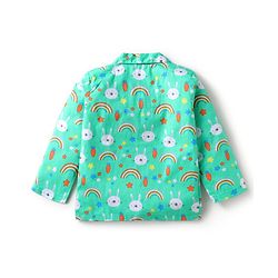 Babyhug Cotton Woven Full Sleeves Night Suit With Bunny Print - Light Green