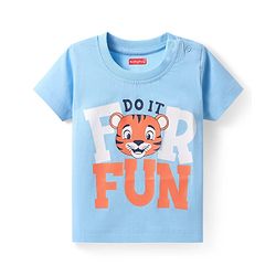Babyhug Cotton Knit Half Sleeves T-Shirt With Tiger Print - Light Blue