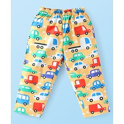 Babyhug Cotton Woven Full Sleeves Front Open Night Suit with Vehicle Print - Yellow