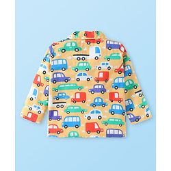 Babyhug Cotton Woven Full Sleeves Front Open Night Suit with Vehicle Print - Yellow