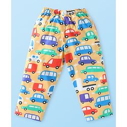 Babyhug Cotton Woven Full Sleeves Front Open Night Suit with Vehicle Print - Yellow