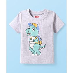 Babyhug Cotton Knit Half Sleeves T-Shirt With Dino Print - Light Grey