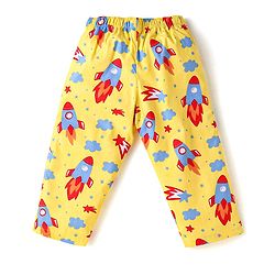 Babyhug Cotton Knit Full Sleeves Front Open Night Suit with Rocket Print - Yellow