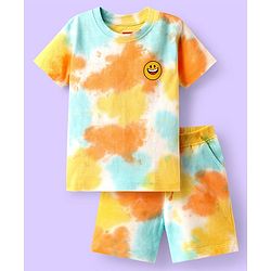 Babyhug Single Jersey Knit Half Sleeves T-Shirt & Shorts Set with Tie Dye &  Smiley Print - Yellow & Orange
