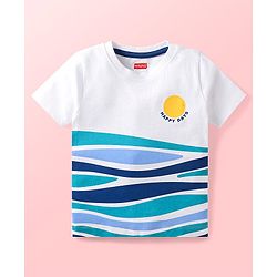 Babyhug Single Jersey Knit Half Sleeves T-Shirt & Shorts Set with Happy Days Print - White & Navy Blue