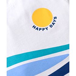 Babyhug Single Jersey Knit Half Sleeves T-Shirt & Shorts Set with Happy Days Print - White & Navy Blue