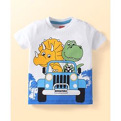 Babyhug Single Jersey Knit Half Sleeves T-Shirt & Shorts Set with Animal Print - White & Light Blue