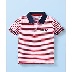 Babyhug Single Jersey Knit Half Sleeves Polo T-Shirt & Shorts Set with Stripes - Navy Blue & Red