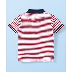 Babyhug Single Jersey Knit Half Sleeves Polo T-Shirt & Shorts Set with Stripes - Navy Blue & Red