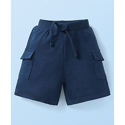 Babyhug Single Jersey Knit Half Sleeves Polo T-Shirt & Shorts Set with Stripes - Navy Blue & Red