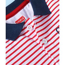 Babyhug Single Jersey Knit Half Sleeves Polo T-Shirt & Shorts Set with Stripes - Navy Blue & Red