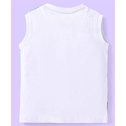 Babyhug Single Jersey Knit Sleeveless Tank T-Shirt & Shorts Set with Beach Theme Print - Light Blue