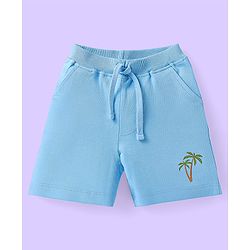 Babyhug Single Jersey Knit Sleeveless Tank T-Shirt & Shorts Set with Beach Theme Print - Light Blue