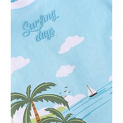 Babyhug 100% Cotton Single Jersey Knit Sleeveless Tank T-Shirt & Shorts Set with Beach Theme Print - Light Blue
