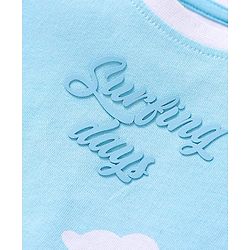 Babyhug Single Jersey Knit Sleeveless Tank T-Shirt & Shorts Set with Beach Theme Print - Light Blue